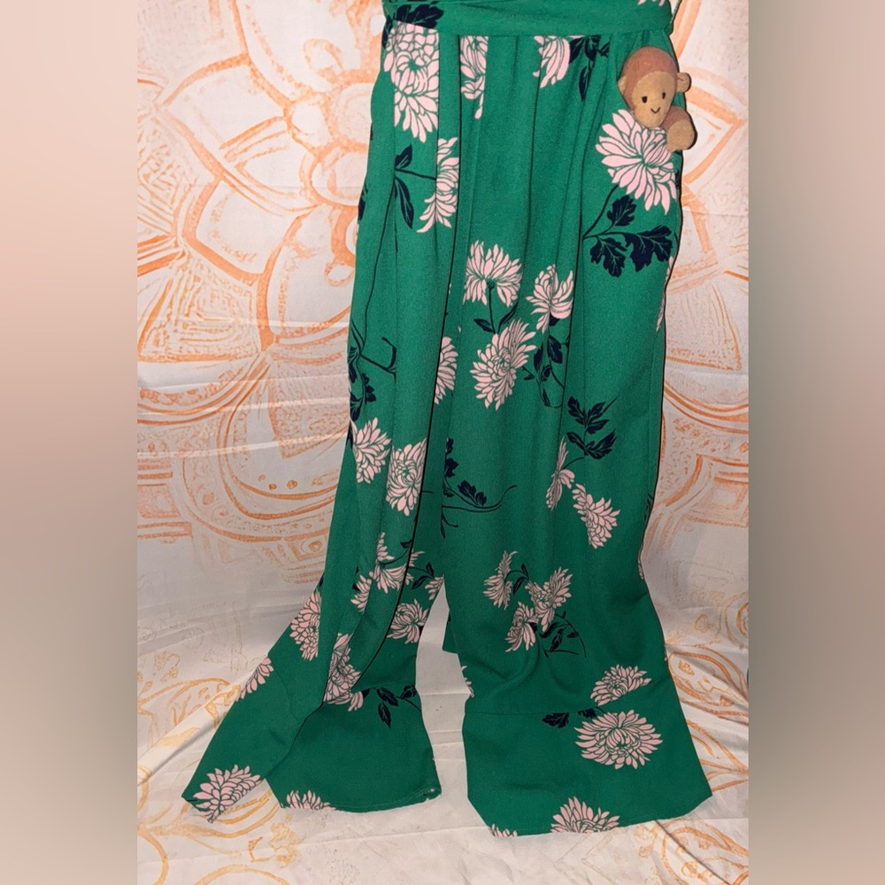 Forever 21 Green Sleeveless Wrap Jumpsuit w/ a Black Bird Print Mini Dress - Picture 3 of 14